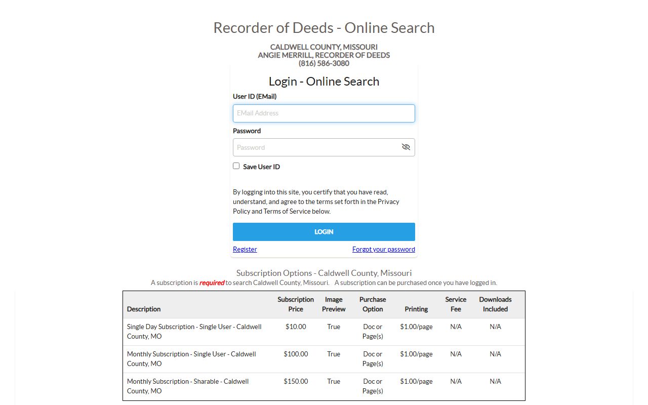 Caldwell County online deed records search portal
