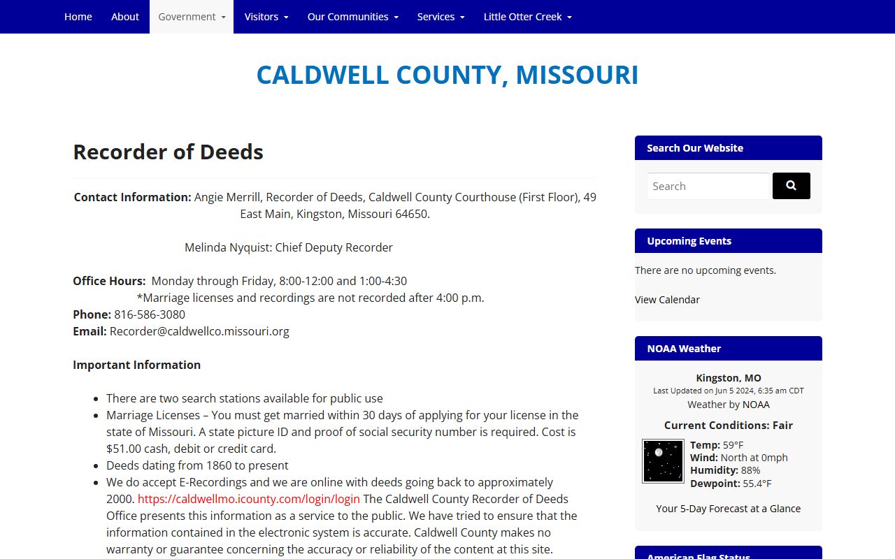 Caldwell County Recorder of Deeds office page for deed records