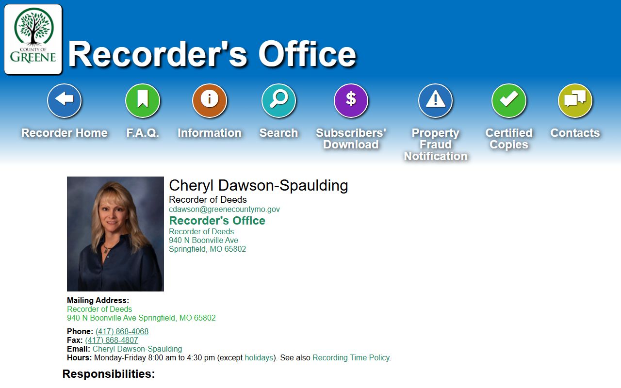 Greene County Recorder of Deeds office for deed records in Springfield