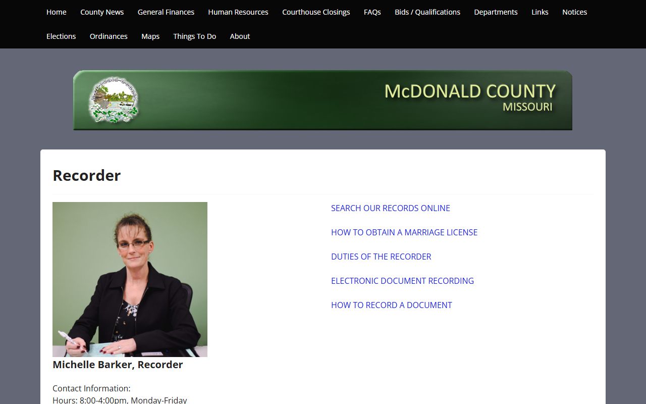 McDonald County Recorder of Deeds office for deed records