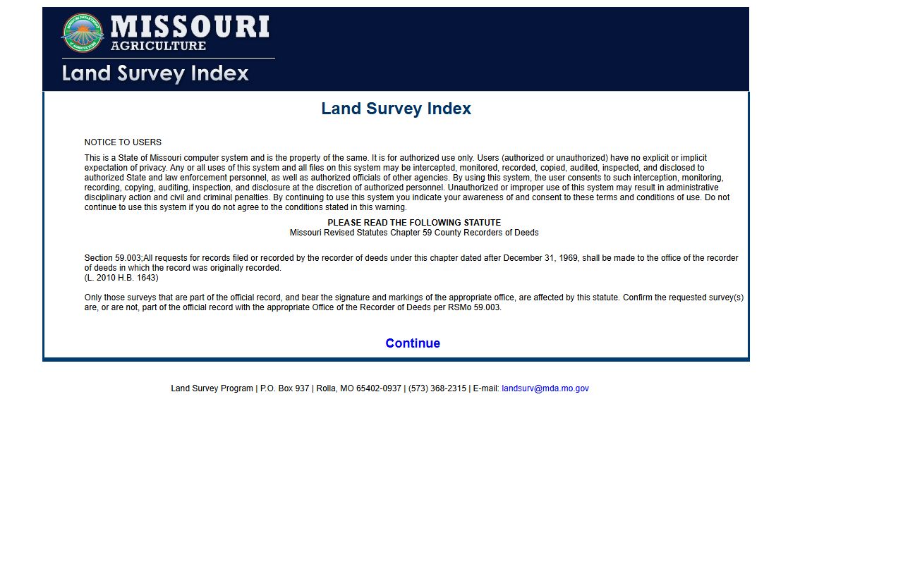 Missouri Land Survey Database for searching deed records and surveys